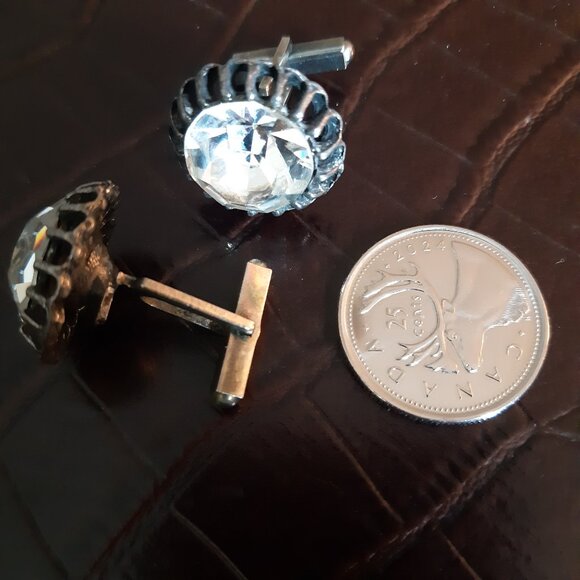 Vintage Cuff Links Cut Glass In Silver Tone Setting ⚡️BUY 3 for $55⚡️ - Picture 4 of 8